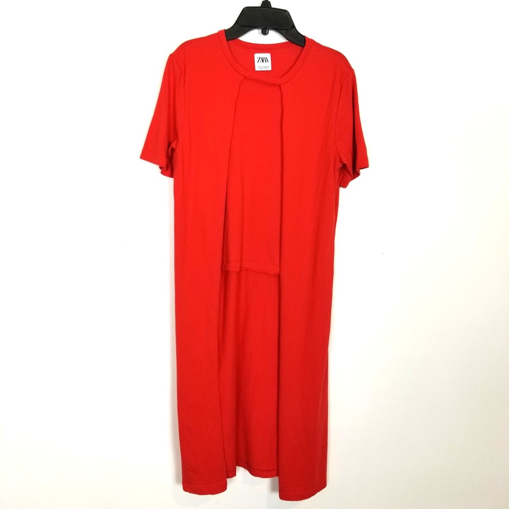 Zara Women Hi‎ Lo Tunic Top Sz S Red Short Front Long Back Boho Lagenlook